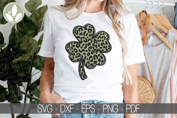 Green Leopard Shamrock Svg - St Patrick Svg - Four Leaf Clover Svg - St Patty Svg - Leopard Clover Svg - Shamrock Svg - Cheetah Print Clover Svg